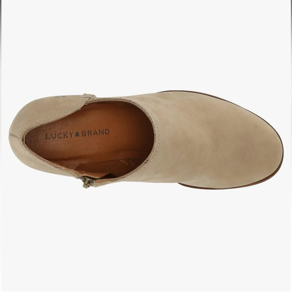 Lucky Brand Women's Tan Cream‎ Zemlin Wedge Bootie Ankle Boot Size 9.5